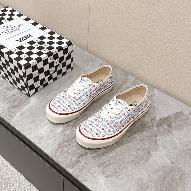 VALENTINO 25S GARAVANI X VANS SNEAKERS IN WHITE MIX BLUE CANVAS