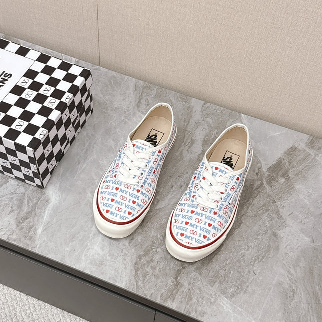 VALENTINO 25S GARAVANI X VANS SNEAKERS IN WHITE MIX BLUE CANVAS