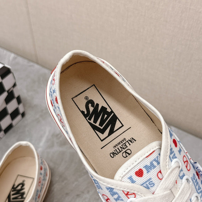 VALENTINO 25S GARAVANI X VANS SNEAKERS IN WHITE MIX BLUE CANVAS