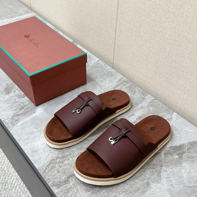 LP 26S LOCK MULE SLIDES IN BURGUNDY RED CALFSKIN SILVER HARDWARE