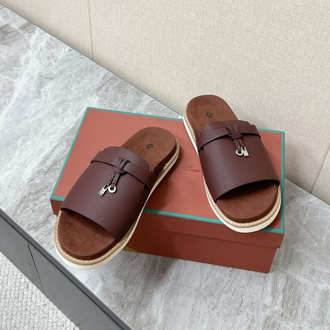LP 26S LOCK MULE SLIDES IN BURGUNDY RED CALFSKIN SILVER HARDWARE