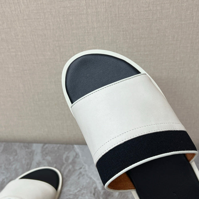 LP 26S SLIDES SANDAL IN WHITE CALFSKIN AND BLACK CANVAS