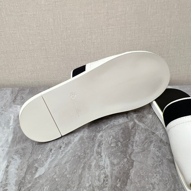 LP 26S SLIDES SANDAL IN WHITE CALFSKIN AND BLACK CANVAS