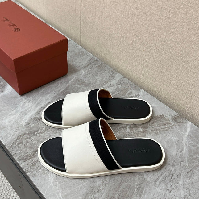 LP 26S SLIDES SANDAL IN WHITE CALFSKIN AND BLACK CANVAS