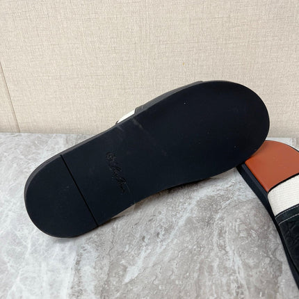LP 26S SLIDES SANDAL IN BLACK GRAINED CALFSKIN AND IVORY WHITE CANVAS