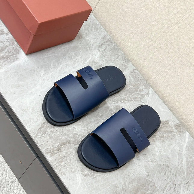 LP 26S CLASSIC H-CUT SLIDES IN NAVY BLUE CALFSKIN