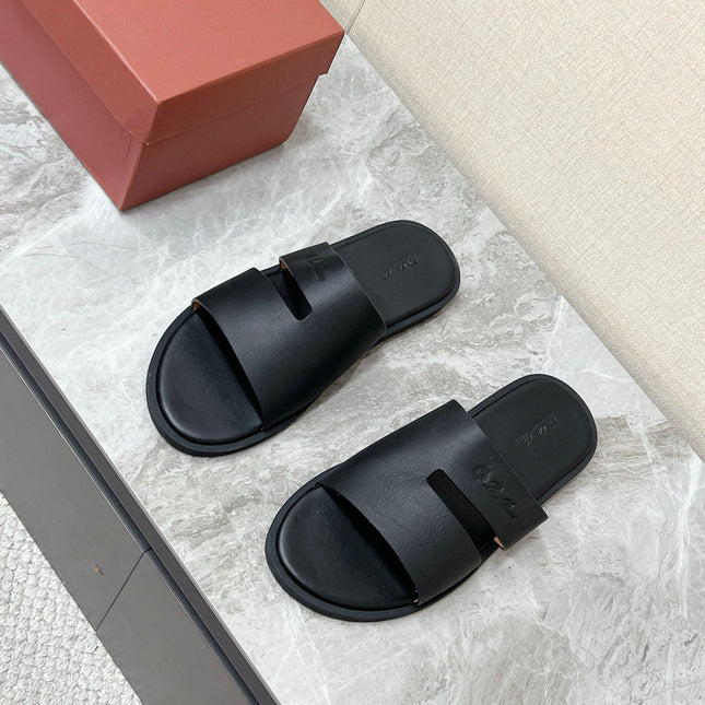 LP 26S CLASSIC H-CUT SLIDES IN BLACK CALFSKIN