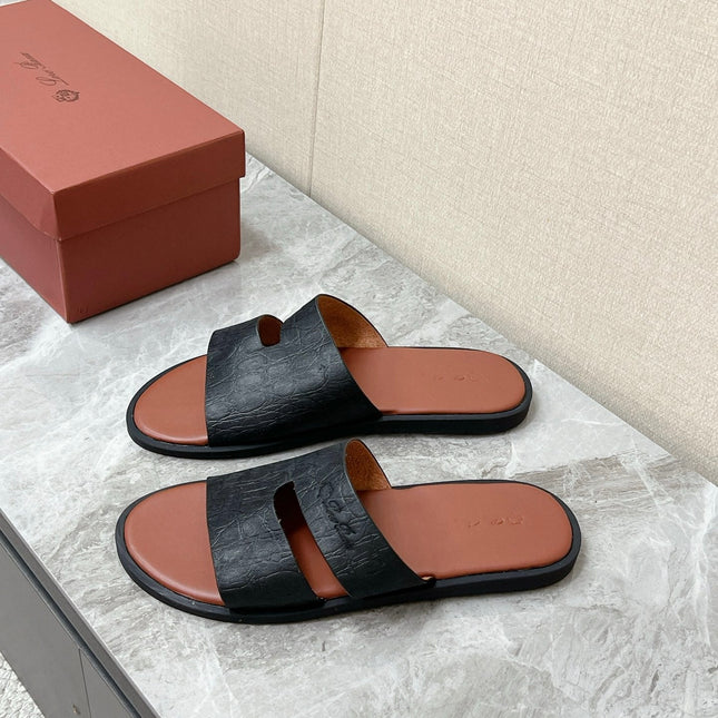 LP 26S CLASSIC H-CUT SLIDES IN BLACK GRAINED CALFSKIN