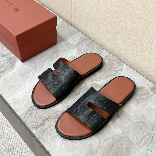 LP 26S CLASSIC H-CUT SLIDES IN BLACK GRAINED CALFSKIN