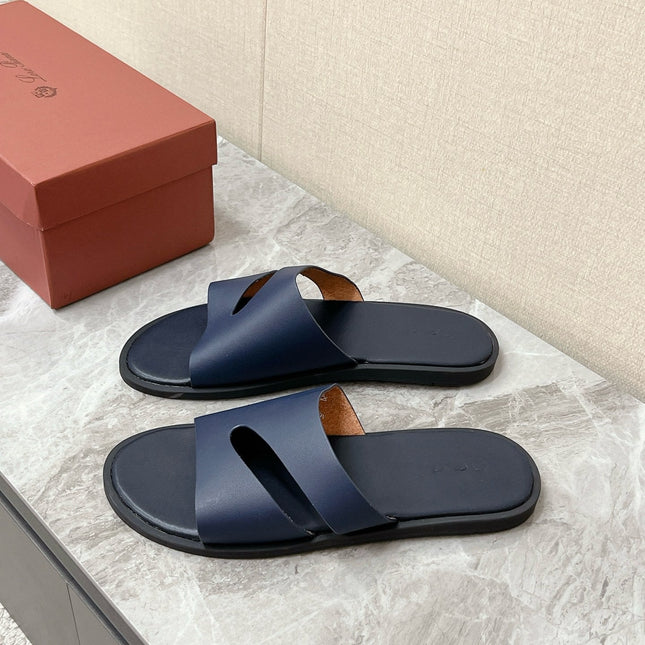 LP 26S CUTOUT SLIDES IN NAVY BLUE CALFSKIN