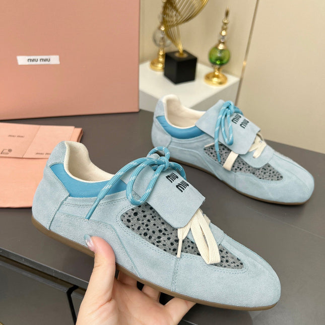 MIUMIU 26S SNEAKERS IN LIGHT BLUE SUEDE