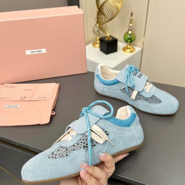 MIUMIU 26S SNEAKERS IN LIGHT BLUE SUEDE
