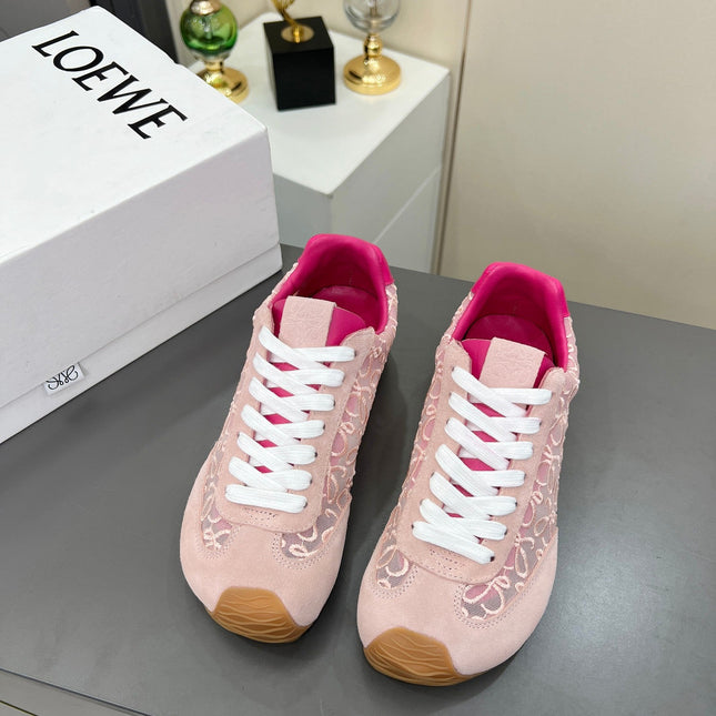 LOEWE 26S RUNNER 2.0 SNEAKERS IN LIGHT PINK SUEDE AND ANAGRAM JACQUARD