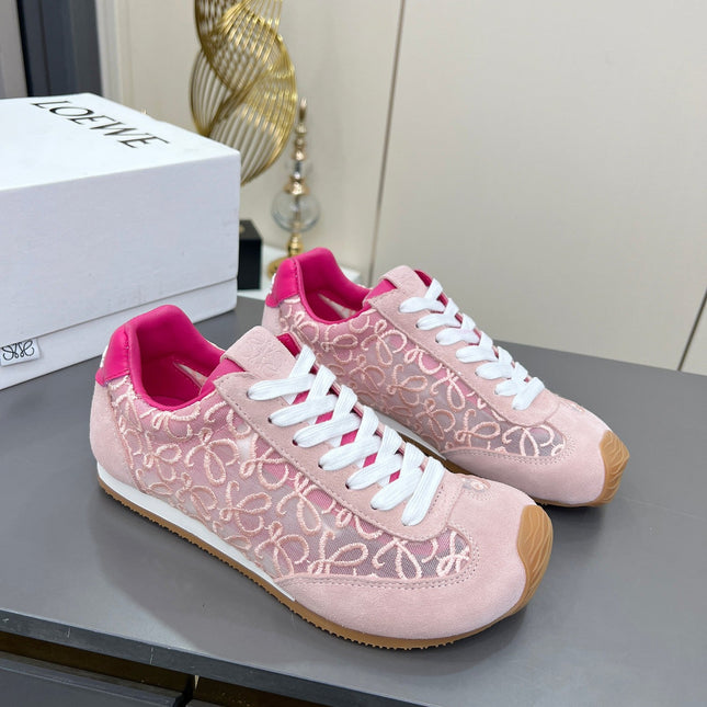 LOEWE 26S RUNNER 2.0 SNEAKERS IN LIGHT PINK SUEDE AND ANAGRAM JACQUARD