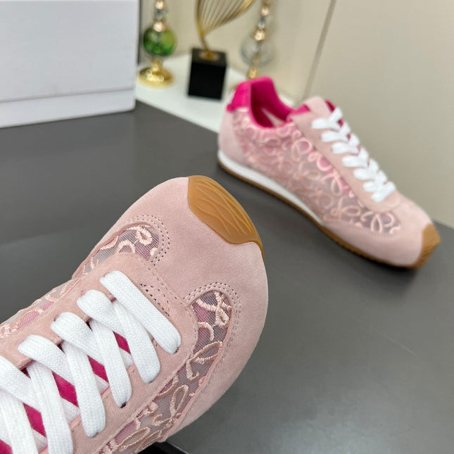 LOEWE 26S RUNNER 2.0 SNEAKERS IN LIGHT PINK SUEDE AND ANAGRAM JACQUARD