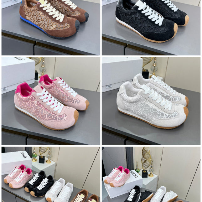 LOEWE 26S RUNNER 2.0 SNEAKERS IN WHITE SUEDE AND ANAGRAM JACQUARD