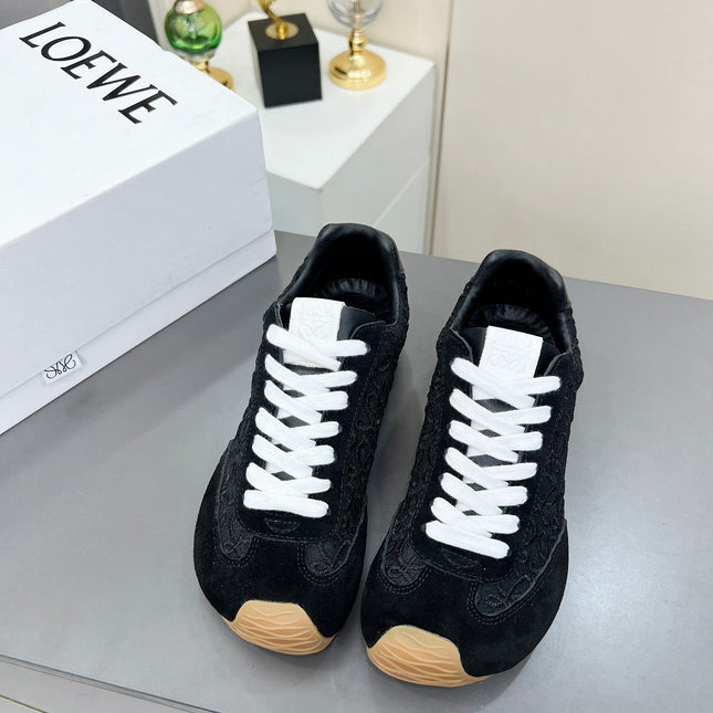LOEWE 26S RUNNER 2.0 SNEAKERS IN BLACK SUEDE AND ANAGRAM JACQUARD