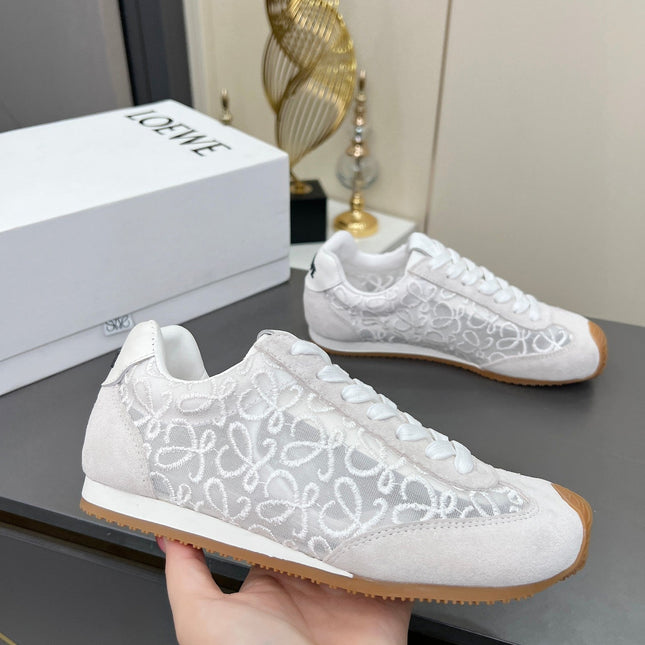 LOEWE 26S RUNNER 2.0 SNEAKERS IN WHITE SUEDE AND ANAGRAM JACQUARD