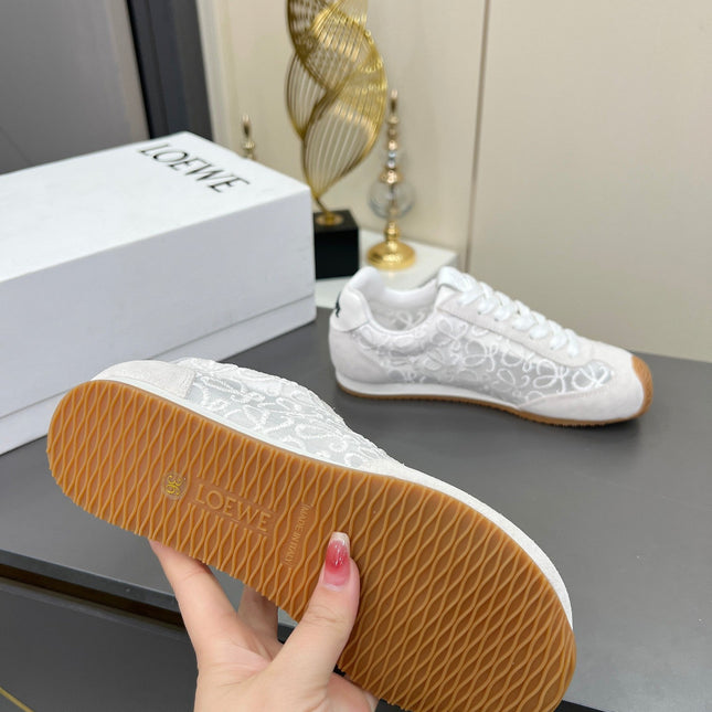 LOEWE 26S RUNNER 2.0 SNEAKERS IN WHITE SUEDE AND ANAGRAM JACQUARD
