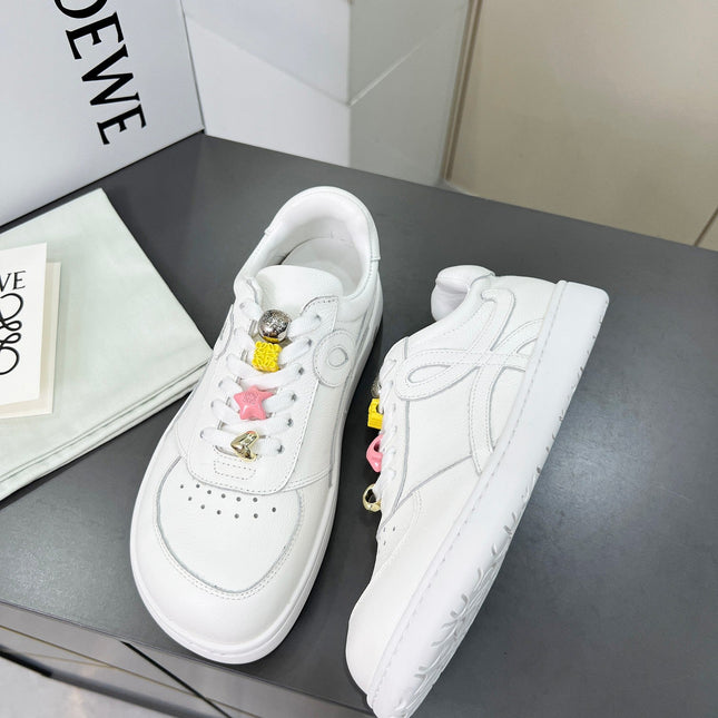 LOEWE 26S LOW TOP SNEAKERS IN WHITE CALFSKIN WITH CHARM LACES