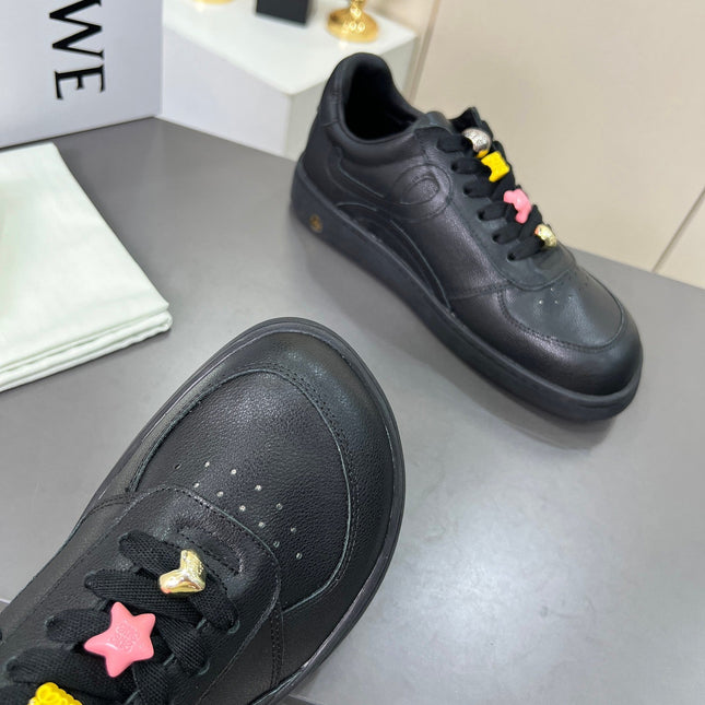 LOEWE 26S LOW TOP SNEAKERS IN BLACK CALFSKIN WITH CHARM LACES