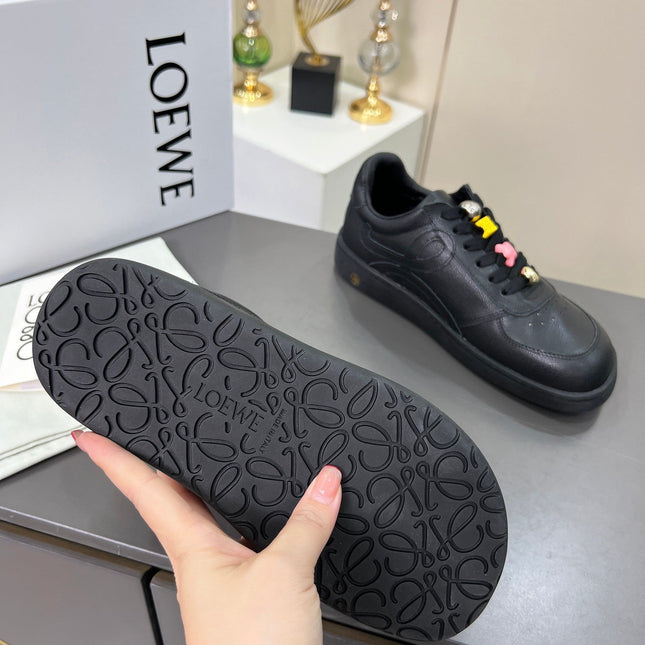 LOEWE 26S LOW TOP SNEAKERS IN BLACK CALFSKIN WITH CHARM LACES