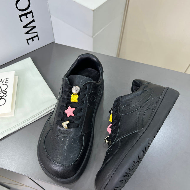 LOEWE 26S LOW TOP SNEAKERS IN BLACK CALFSKIN WITH CHARM LACES