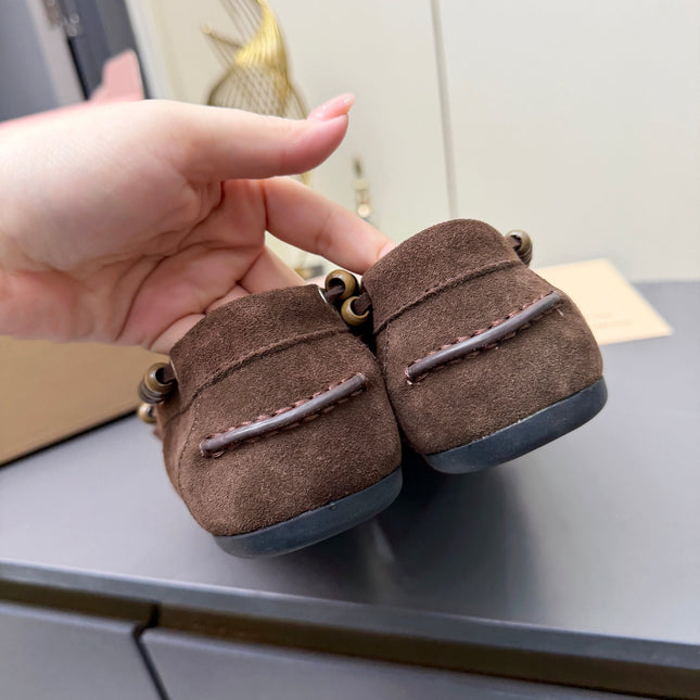 MIUMIU 26S TASSEL LOAFERS IN DARK BROWN SUEDE BEADED TRIM