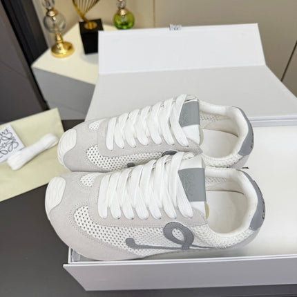 LOEWE 26S RUNNER 2.0 SNEAKERS IN LIGHT GREY SUEDE AND WHITE MESH FABRIC