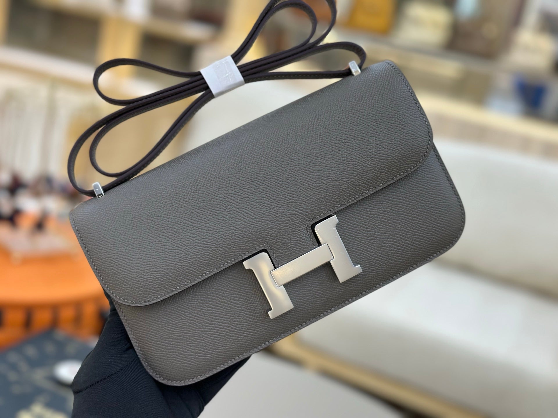 HM 25S CONSTANCE ELAN 24 CM IN DARK GREY EPSOM WITH SILVER HARDWARE