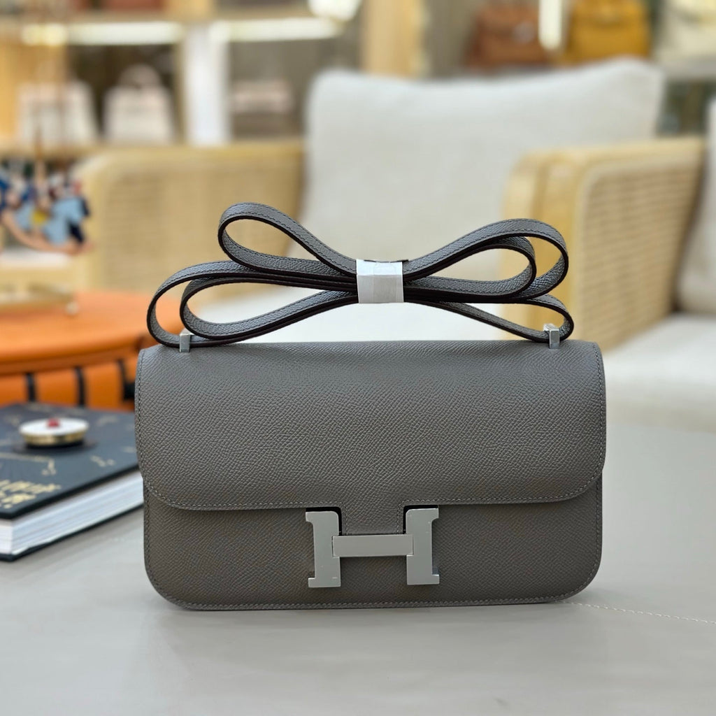 HM 25S CONSTANCE ELAN 24 CM IN DARK GREY EPSOM WITH SILVER HARDWARE
