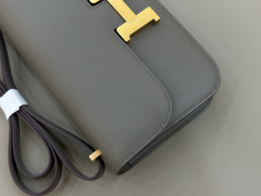 HM 25S CONSTANCE ELAN 24 CM IN DARK GREY EPSOM WITH GOLD HARDWARE