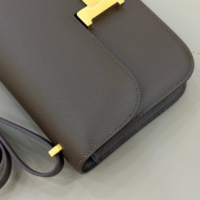 HM 25S CONSTANCE ELAN 24 CM IN DARK GREY BROWN EPSOM WITH GOLD HARDWARE
