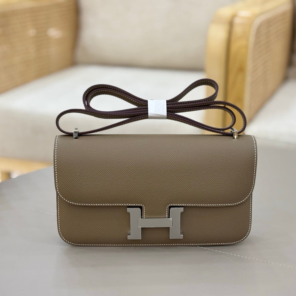 HM 25S CONSTANCE ELAN 24 CM IN TAUPE BROWN EPSOM WITH SILVER HARDWARE