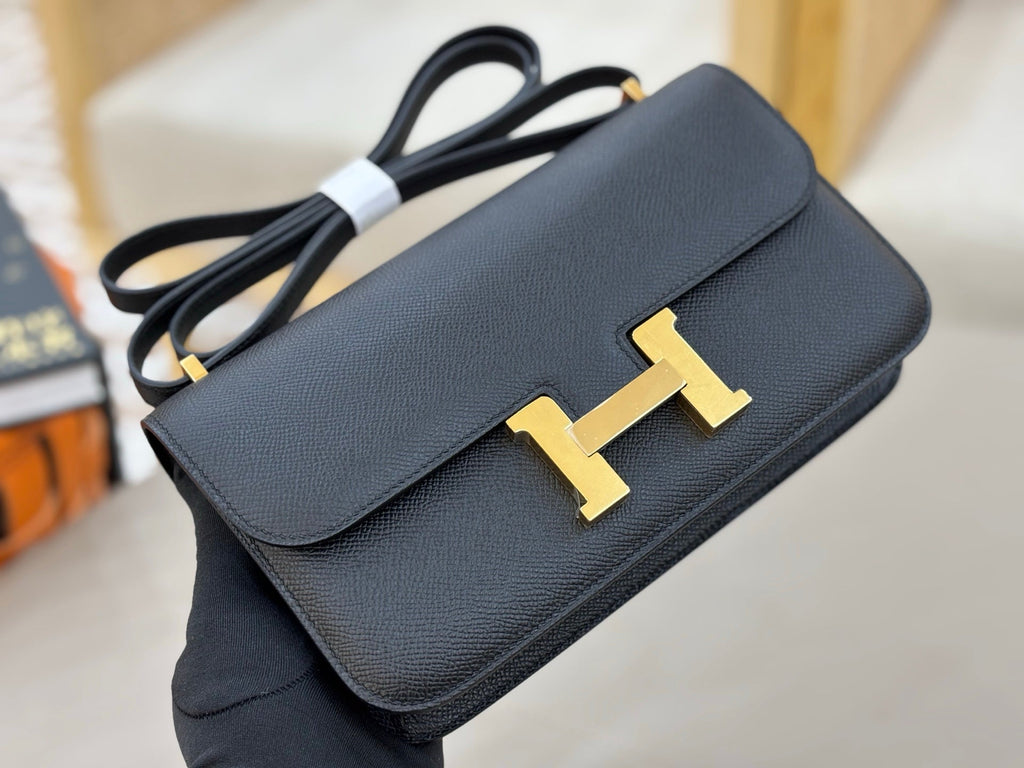 HM 25S CONSTANCE ELAN 24 CM IN BLACK EPSOM WITH GOLD HARDWARE