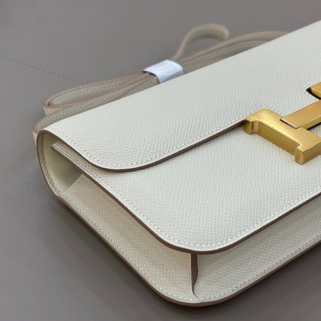 HM 25S CONSTANCE ELAN 24 CM IN CREAM WHITE EPSOM WITH GOLD HARDWARE