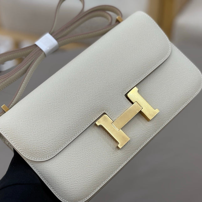HM 25S CONSTANCE ELAN 24 CM IN CREAM WHITE EPSOM WITH GOLD HARDWARE