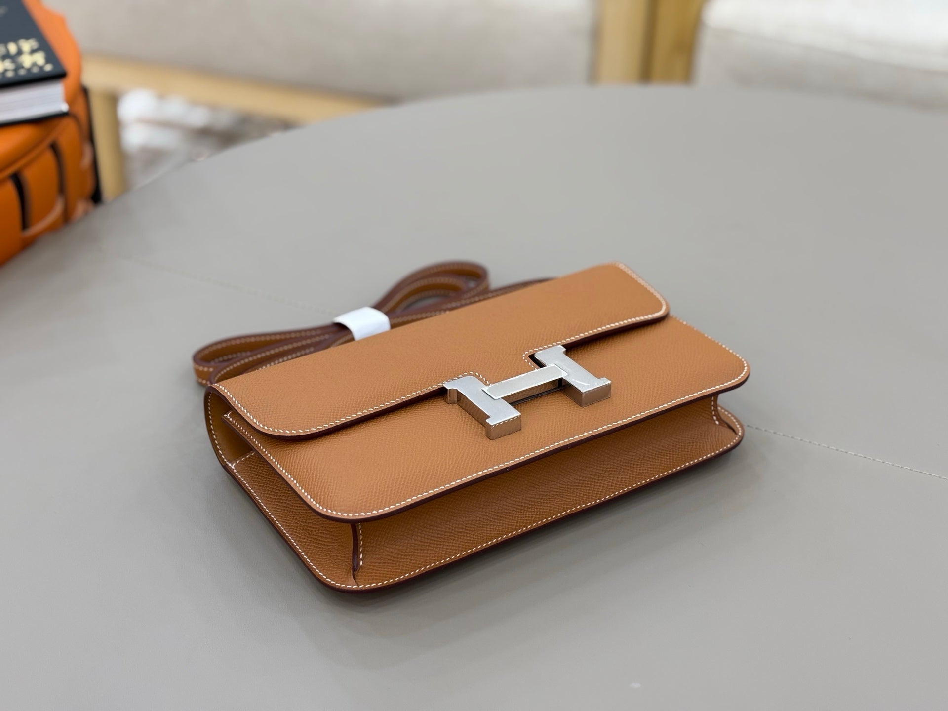 HM 25S CONSTANCE ELAN 24 CM IN BROWN EPSOM WITH SILVER HARDWARE