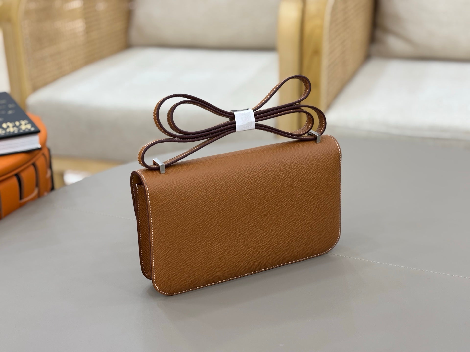 HM 25S CONSTANCE ELAN 24 CM IN BROWN EPSOM WITH SILVER HARDWARE