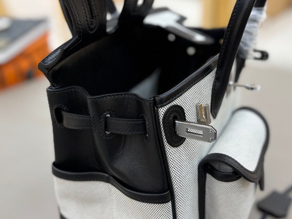 HM 25S BIRKIN CARGO 25 CM IN OFF-WHITE CANVAS AND BLACK SWIFT WITH SILVER HARDWARE