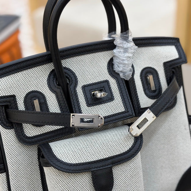 HM 25S BIRKIN CARGO 25 CM IN OFF-WHITE CANVAS AND BLACK SWIFT WITH SILVER HARDWARE