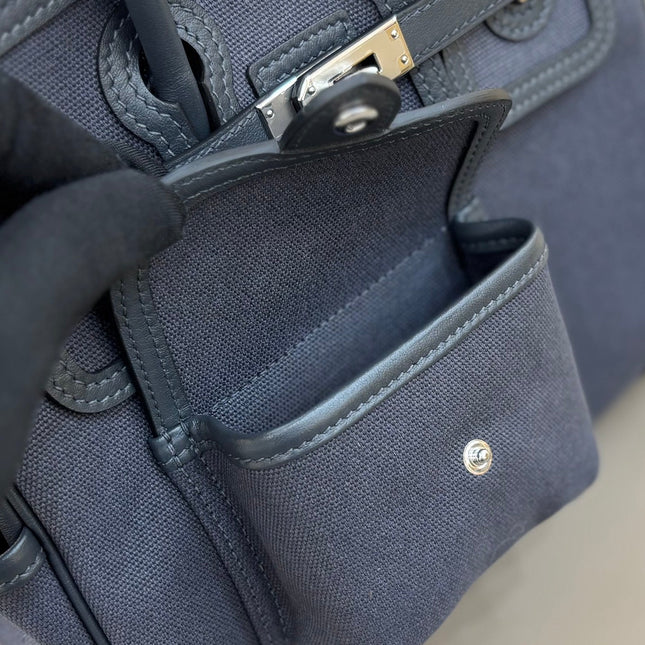 HM 25S BIRKIN CARGO 25 CM IN CHARCOAL BLUE CANVAS AND SWIFT WITH SILVER HARDWARE