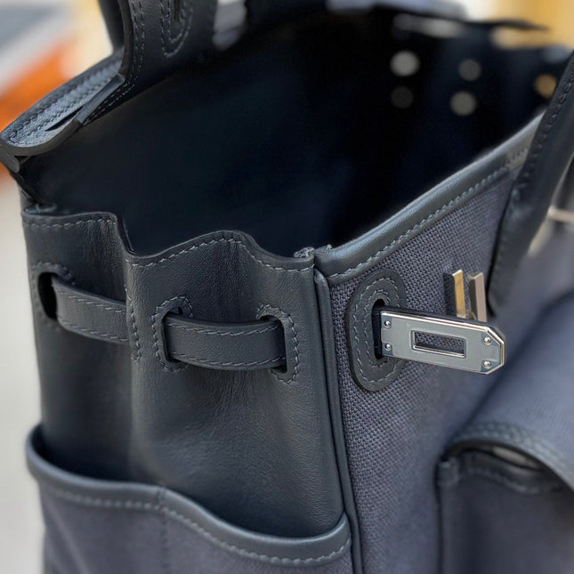 HM 25S BIRKIN CARGO 25 CM IN CHARCOAL BLUE CANVAS AND SWIFT WITH SILVER HARDWARE