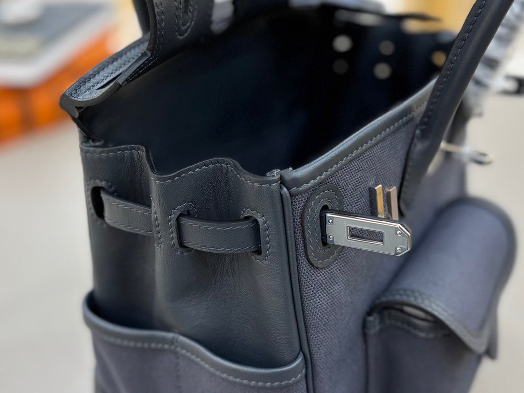 HM 25S BIRKIN CARGO 25 CM IN CHARCOAL BLUE CANVAS AND SWIFT WITH SILVER HARDWARE