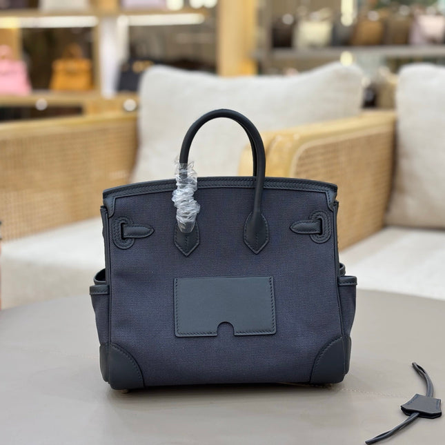 HM 25S BIRKIN CARGO 25 CM IN CHARCOAL BLUE CANVAS AND SWIFT WITH SILVER HARDWARE