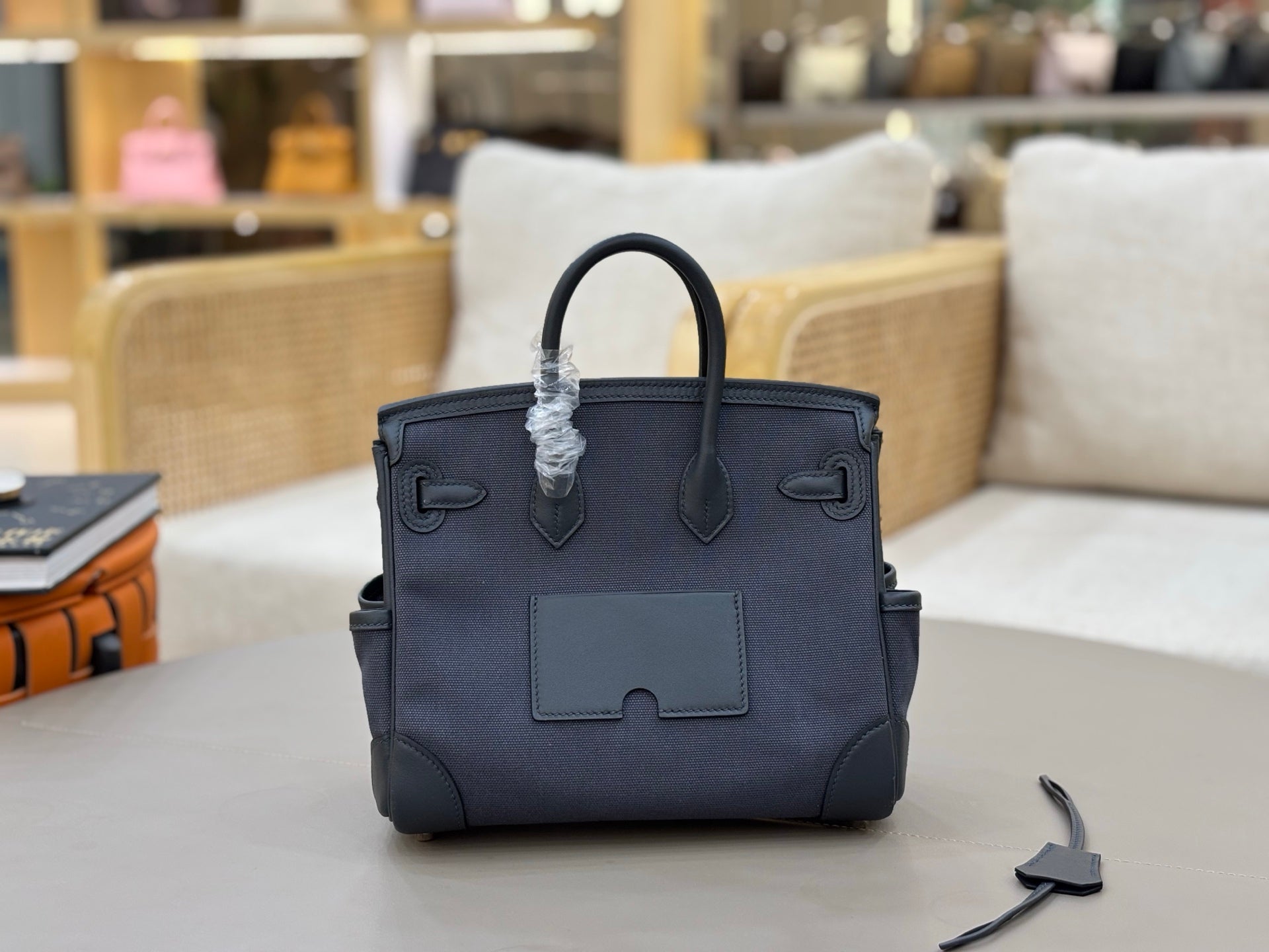 HM 25S BIRKIN CARGO 25 CM IN CHARCOAL BLUE CANVAS AND SWIFT WITH SILVER HARDWARE