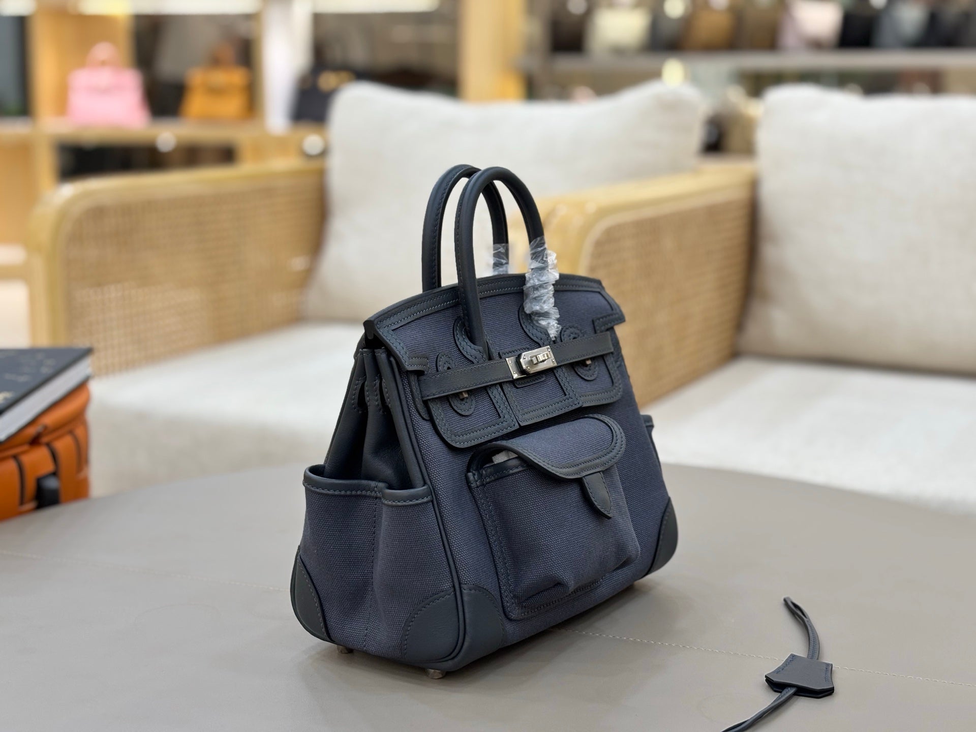 HM 25S BIRKIN CARGO 25 CM IN CHARCOAL BLUE CANVAS AND SWIFT WITH SILVER HARDWARE