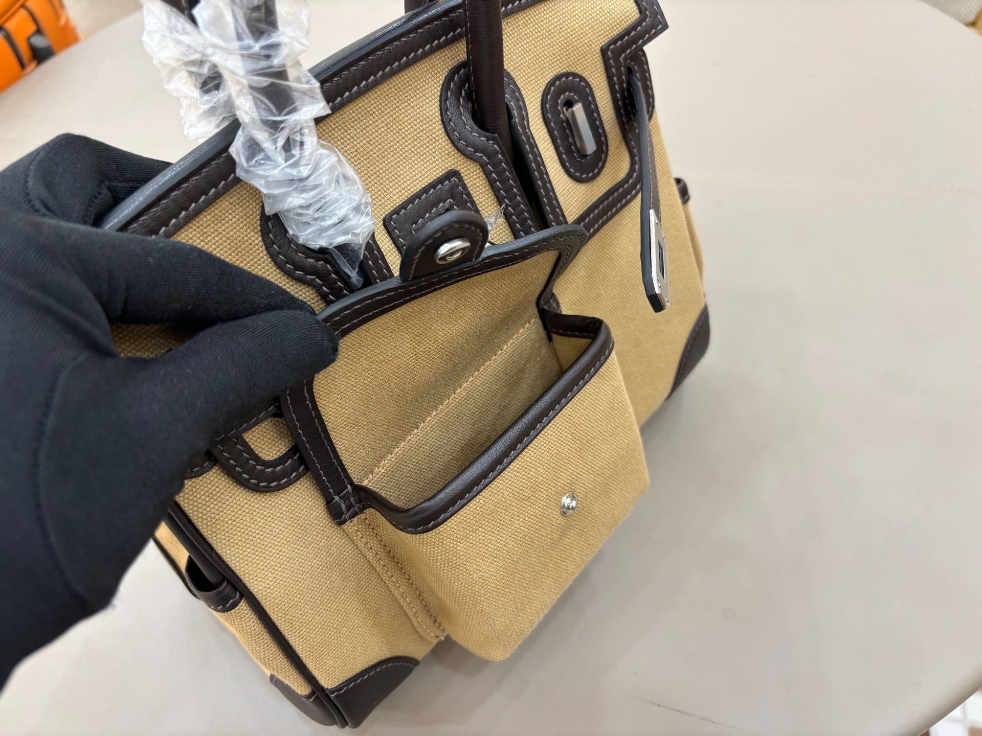 HM 25S BIRKIN CARGO 25 CM IN BEIGE CANVAS AND BLACK SWIFT WITH SILVER HARDWARE