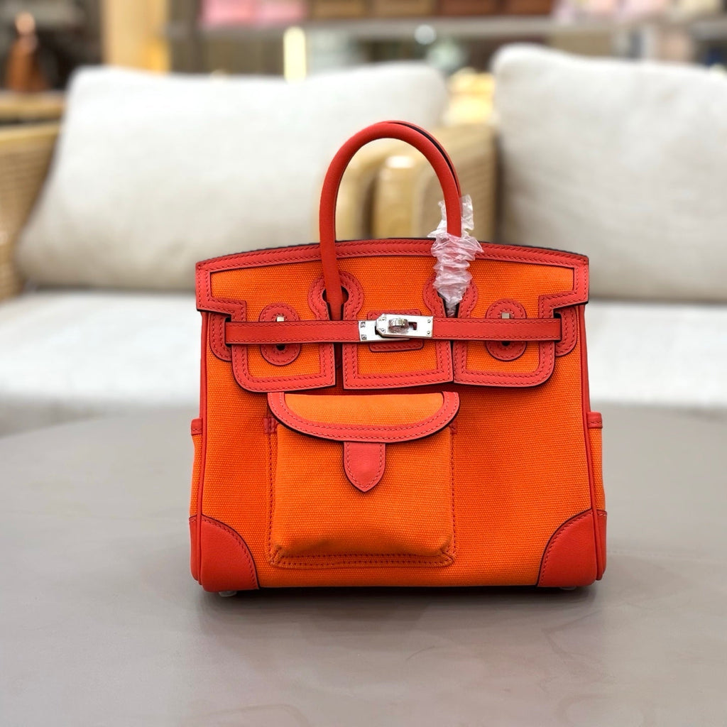 HM 25S BIRKIN CARGO 25 CM IN DARK ORANGE CANVAS AND SWIFT WITH SILVER HARDWARE