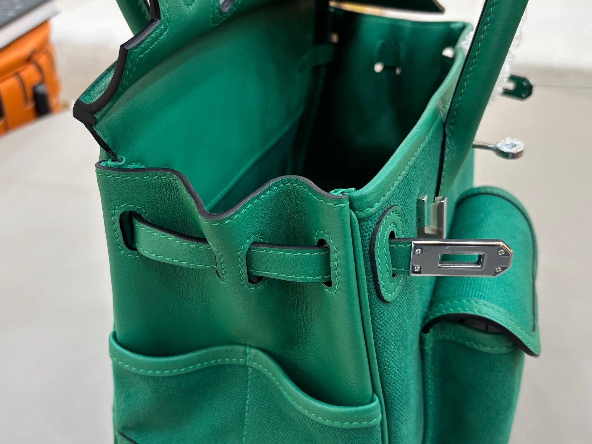 HM 25S BIRKIN CARGO 25 CM IN DARK JADE GREEN CANVAS AND SWIFT WITH SILVER HARDWARE